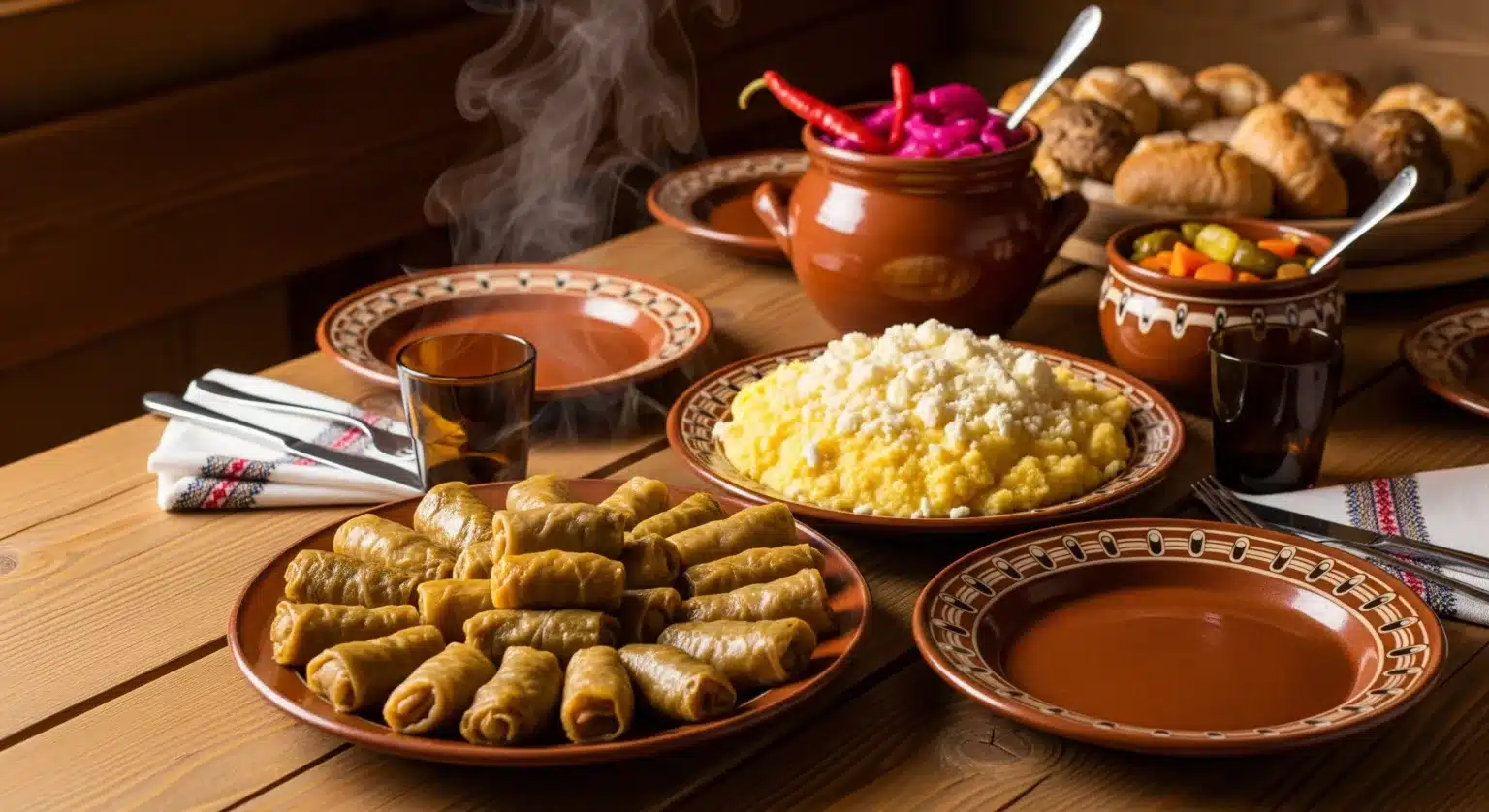 Romanian Traditional Dishes Sarmale Muraturi Paine Polenta Mamaliga 1536x838 1